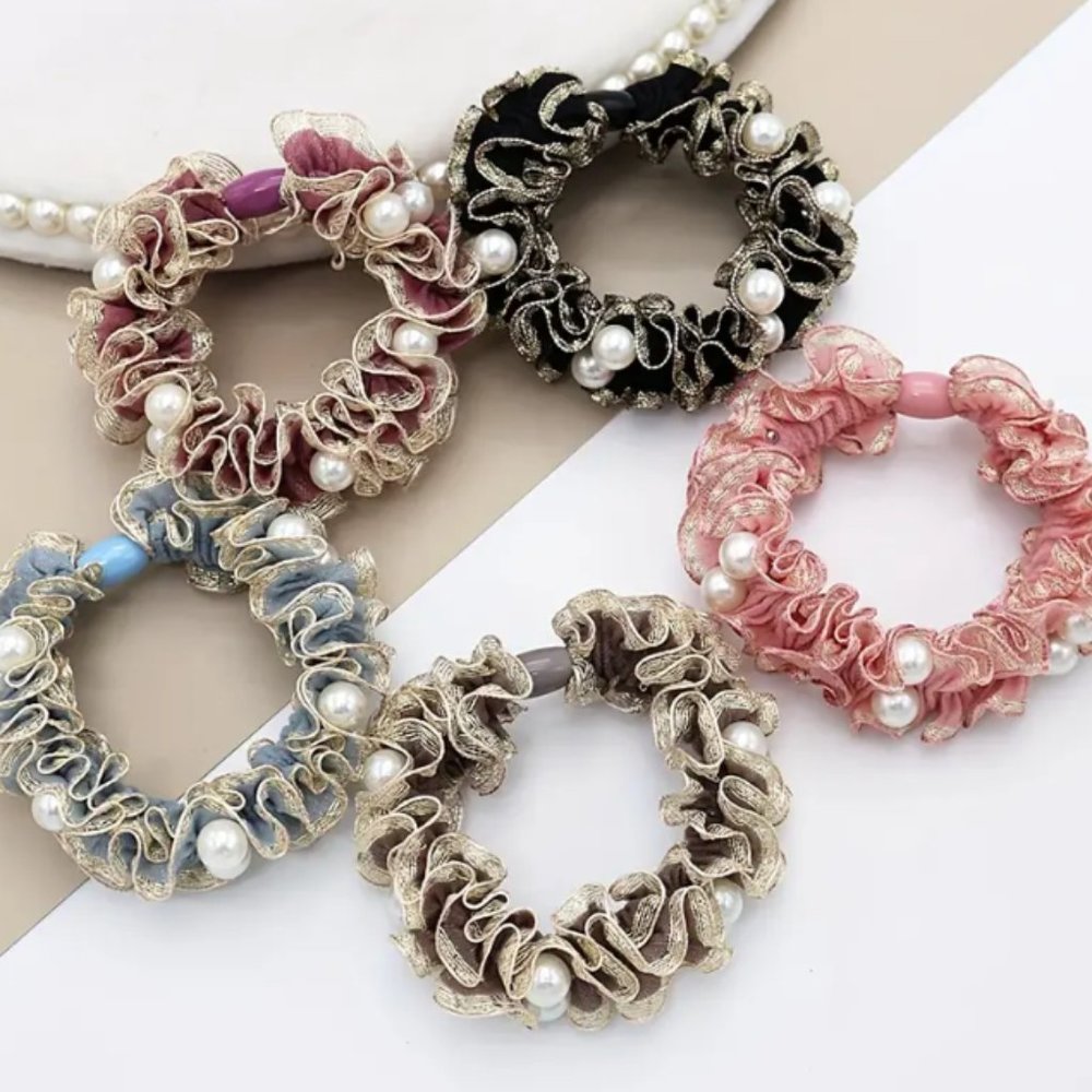 NEW Golden Ruffled Hair Scrunchies x5pcs